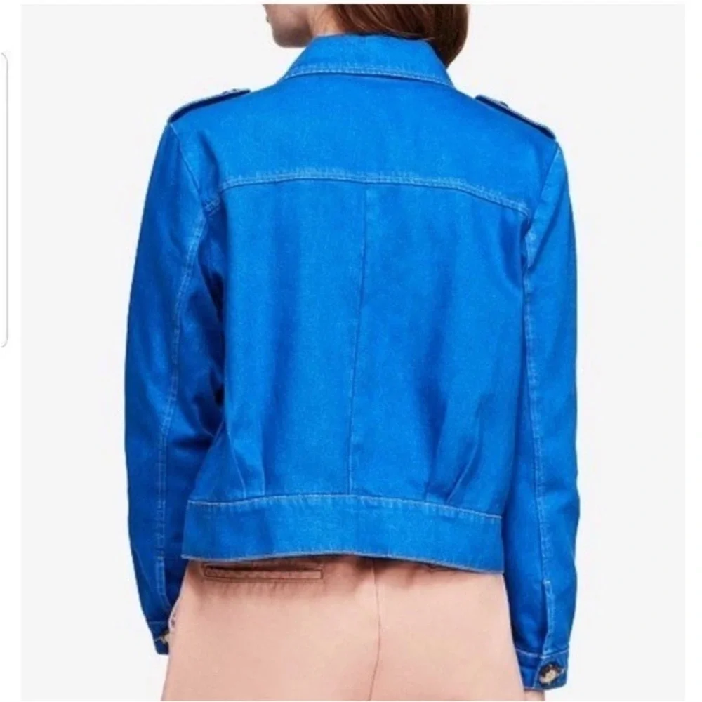 Free People Denim Cobalt Blue Cotton Jacket sz XS - Picture 2 of 8